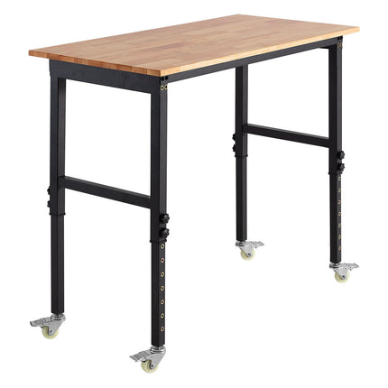 Adjustable Workbench on Wheels, Oak Top, 680 kg Capacity