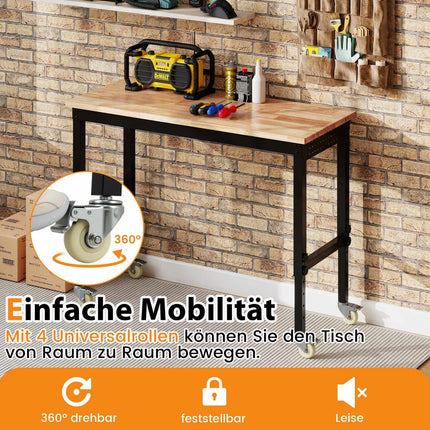 Adjustable Workbench with Wheels, 1100 kg Capacity, 2 Pegboards