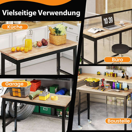 Adjustable Workbench with Wheels, 1100 kg Capacity, 2 Pegboards