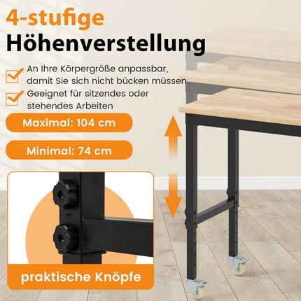Adjustable Workbench with Wheels, 1100 kg Capacity, 2 Pegboards