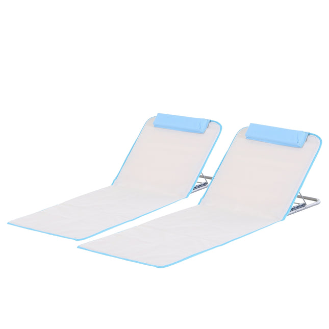Adjustable beach mattress in steel, foldable beige, 134x48x33-43cm