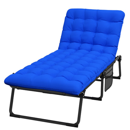 Adjustable camping bed, foldable, steel frame, dark blue