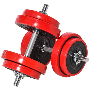 Adjustable dumbbells & barbell set, 20 kg, red/black, home training
