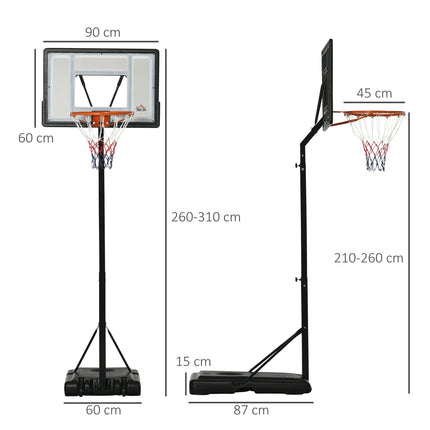 Adjustable stand for basketball hoop, rollable, height 260-310 cm