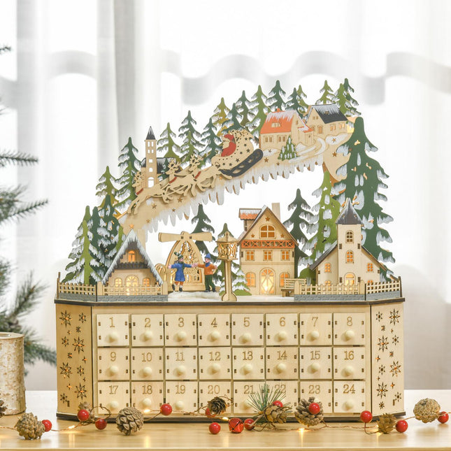Advent calendar with LED light, 24 fillable boxes, 45x13x43 cm