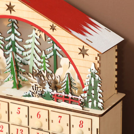Advent Calendar with 24 Drawers, LED Lights, Wood, 36x10x34 cm