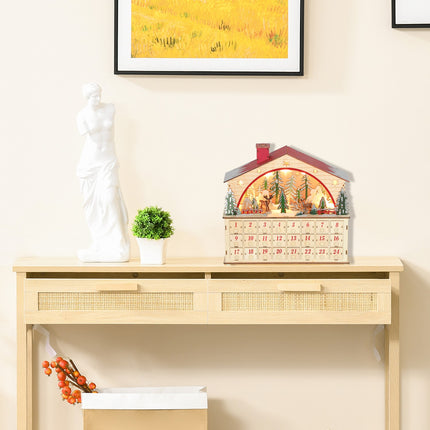 Advent Calendar with 24 Drawers, LED Lights, Wood, 36x10x34 cm