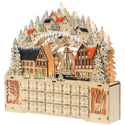 Adventskalender om te vullen 24 ladevakken Kerstkalender met LED-verlichting Adventskalenderdoos Kerstdecoratie DIY MDF natuurlijk hout 45 x 9 x 42,5 cm
