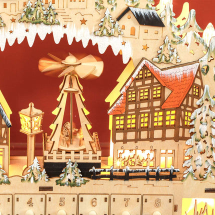Adventskalender om te vullen 24 ladevakken Kerstkalender met LED-verlichting Adventskalenderdoos Kerstdecoratie DIY MDF natuurlijk hout 45 x 9 x 42,5 cm