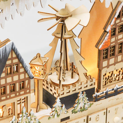 Adventskalender om te vullen 24 ladevakken Kerstkalender met LED-verlichting Adventskalenderdoos Kerstdecoratie DIY MDF natuurlijk hout 45 x 9 x 42,5 cm