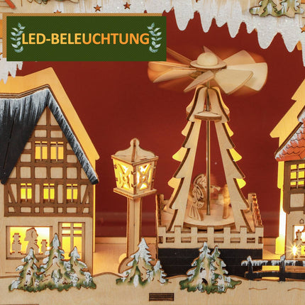 Adventskalender om te vullen 24 ladevakken Kerstkalender met LED-verlichting Adventskalenderdoos Kerstdecoratie DIY MDF natuurlijk hout 45 x 9 x 42,5 cm