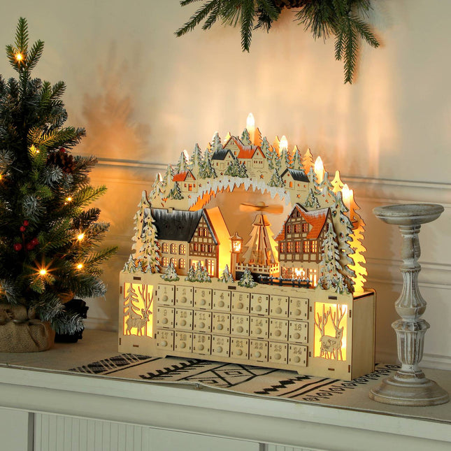 Advent calendar with LED light, Wood DIY 45x9x42.5 cm