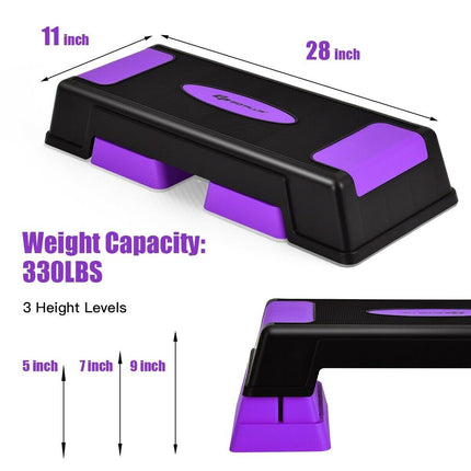 Aerobic Step Platform, 3-Level Adjustable Height, Purple