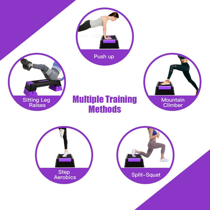Aerobic Step Platform, 3-Level Adjustable Height, Purple