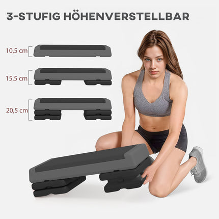 Aerobic stepper, adjustable height, non-slip, gray