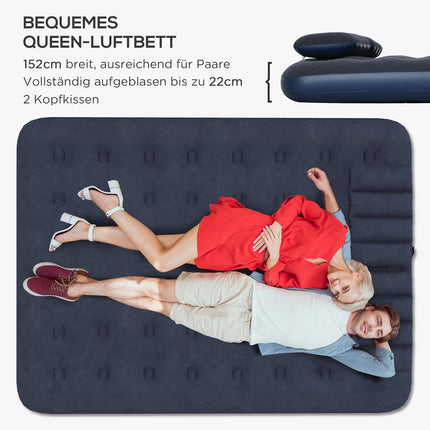 Double Air Mattress With Hand Pump & Pillow, Blue, 203x152x22Cm