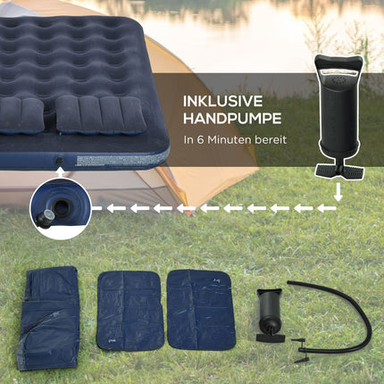 Double Air Mattress With Hand Pump & Pillow, Blue, 203x152x22Cm
