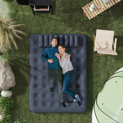 Double Air Mattress With Hand Pump & Pillow, Blue, 203x152x22Cm