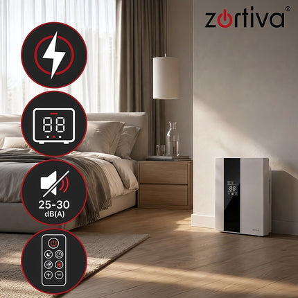 Air Dehumidifier 90 W with Humidistat and Timer, 2 L Tank, White, Up to 30 m²
