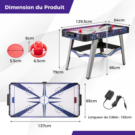 Air Hockey Table With 12V Fan, LED Scorer, White