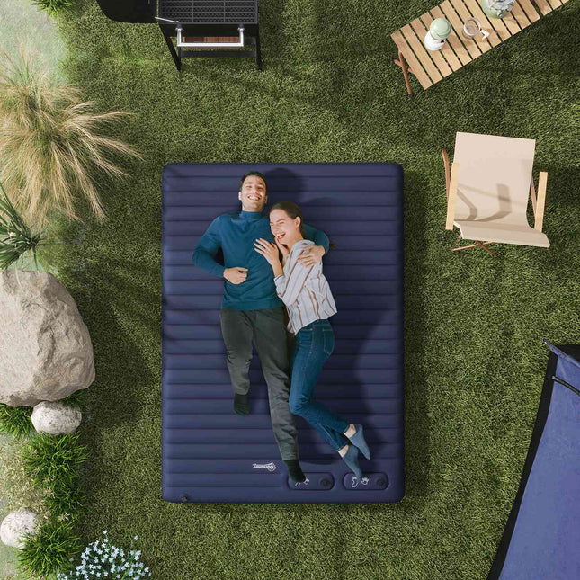 Foldable double air mattress with foot pump and carrying bag