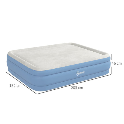 Double air mattress for camping with pillow & pump, light blue