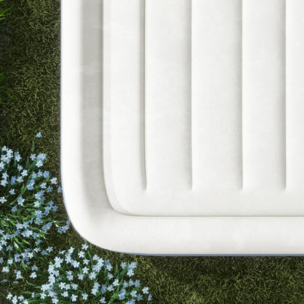 Double air mattress for camping with pillow & pump, light blue