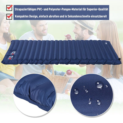 Inflatable camping mattress - Navy blue, PVC, 195x138x10 cm