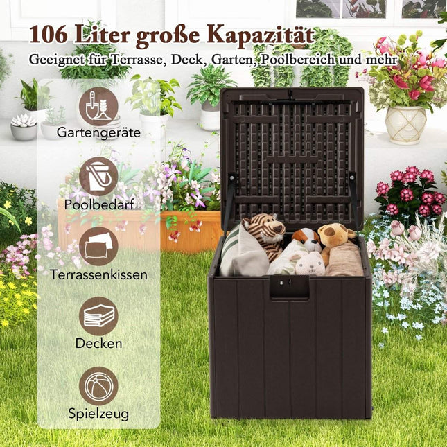 All Weather Storage Box 106L Capacity with Lockable Lid Waterproof Garden Box Brown