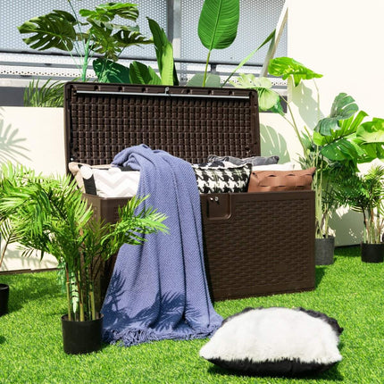 All Weather Storage Box 276L Capacity with Lockable Lid Waterproof Garden Box Brown
