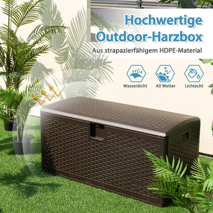 All Weather Storage Box 276L Capacity with Lockable Lid Waterproof Garden Box Brown