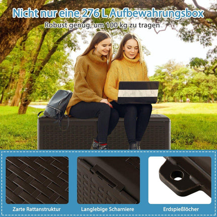 All Weather Storage Box 276L Capacity with Lockable Lid Waterproof Garden Box Brown