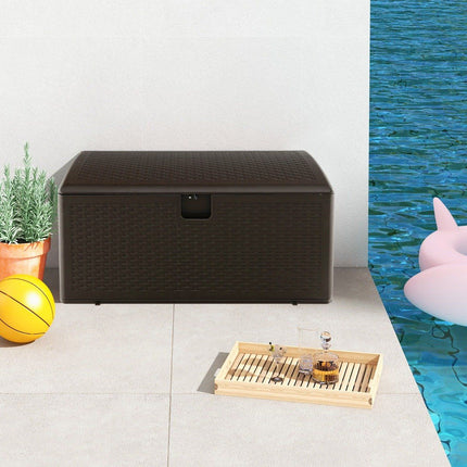 All Weather Storage Box 276L Capacity with Lockable Lid Waterproof Garden Box Brown