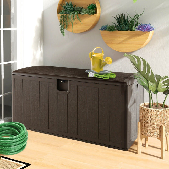 All Weather Storage Box 492L Capacity with Lockable Lid Waterproof Garden Box Brown