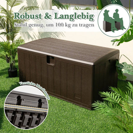 All Weather Storage Box 492L Capacity with Lockable Lid Waterproof Garden Box Brown