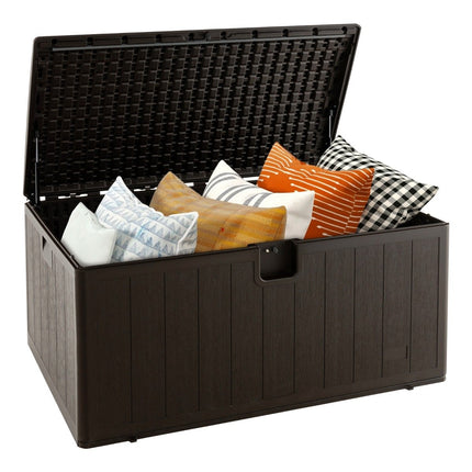 All Weather Storage Box 492L Capacity with Lockable Lid Waterproof Garden Box Brown