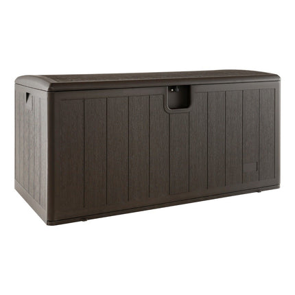 All Weather Storage Box 492L Capacity with Lockable Lid Waterproof Garden Box Brown