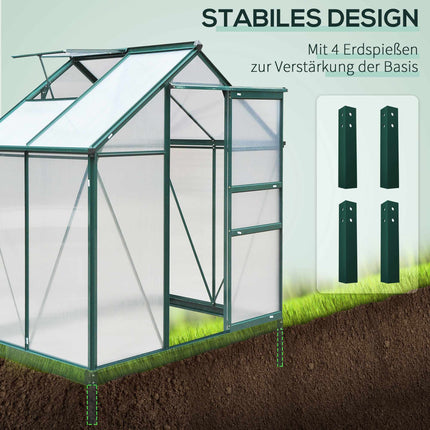 Aluminium Greenhouse with Roof Vent, 190 x 132 x 201 cm