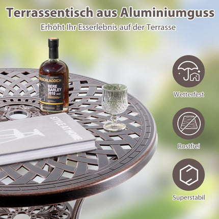 Aluminium Patio Table with Umbrella Hole & Shelf