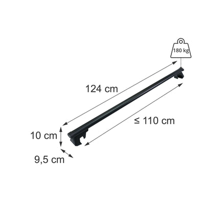 Aluminium Roof Bars, Black, 124 cm – Universal Fit