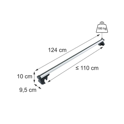 Aluminium Roof Bars, Silver, 124 cm, Universal Fit