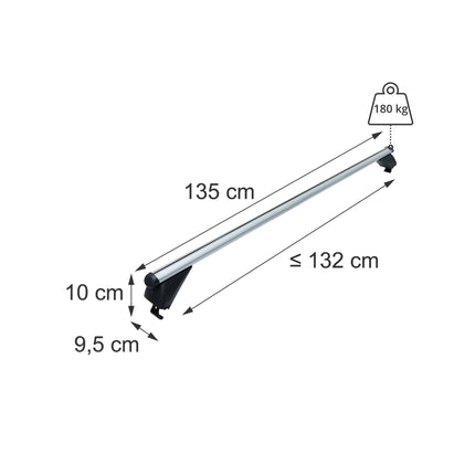 Aluminium Roof Bars for Closed Rails, Silver, 135 cm