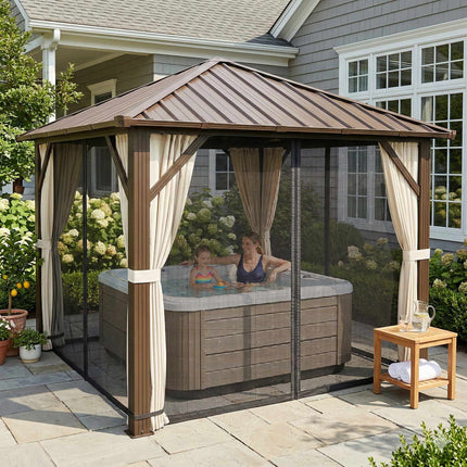 Aluminum Garden Pavilion with Steel Roof, Mosquito Net, 3x3m