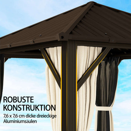 Aluminum Garden Pavilion with Steel Roof, Mosquito Net, 3x3m
