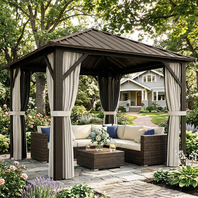 Aluminum Garden Pavilion with Steel Roof, Mosquito Net, 3x3m