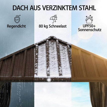 Aluminum Garden Pavilion with Steel Roof, Mosquito Net, 3x3m