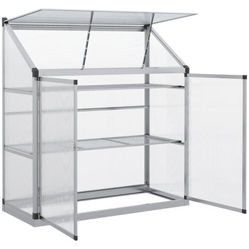 Aluminum greenhouse with foundation, 3-level cold frame