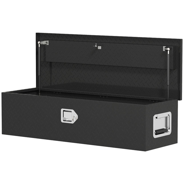 Aluminium opbergdoos met zijgrepen, slot en sleutels, vrachtwagengereedschapskist, aanhangeropbergdoos, 99 x 33 x 25,5 cm, zwart
