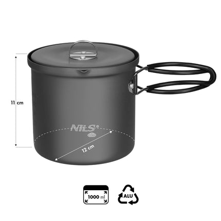 Aluminum Travel Pot with Lid, 1000ml Capacity