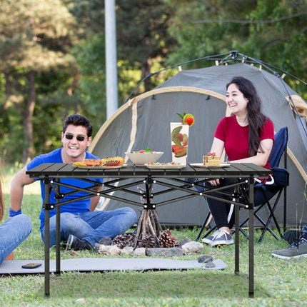 Aluminum camping table for 4-6 people, foldable picnic table with carrying bag, black